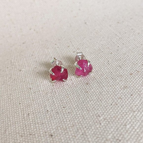 Sterling silver raw ruby studs - Picture 2 of 5